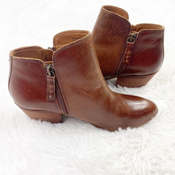 Frye And Co Judith Double Zipper Brown Whiskey Leather Booties - Picture 1 of 10